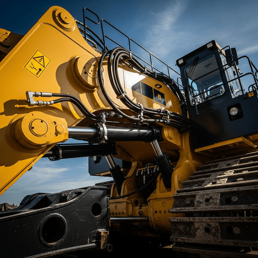 Close-up of a complex and clean piece of heavy machinery.