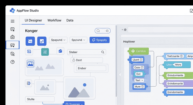A screen showing a low-code application builder interface with drag-and-drop components.