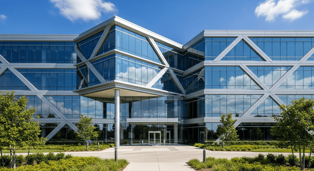The clean, modern architectural lines of a tech company building.